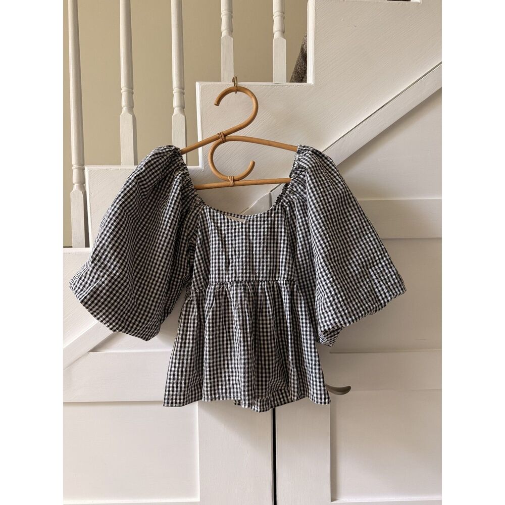 Things Between Black & White Gingham Puff Sleeve Top — Size S